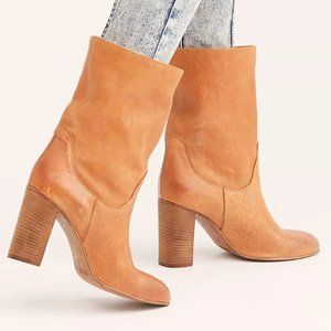 Free People Leather Dakota Heel Boots in Vintage Tan